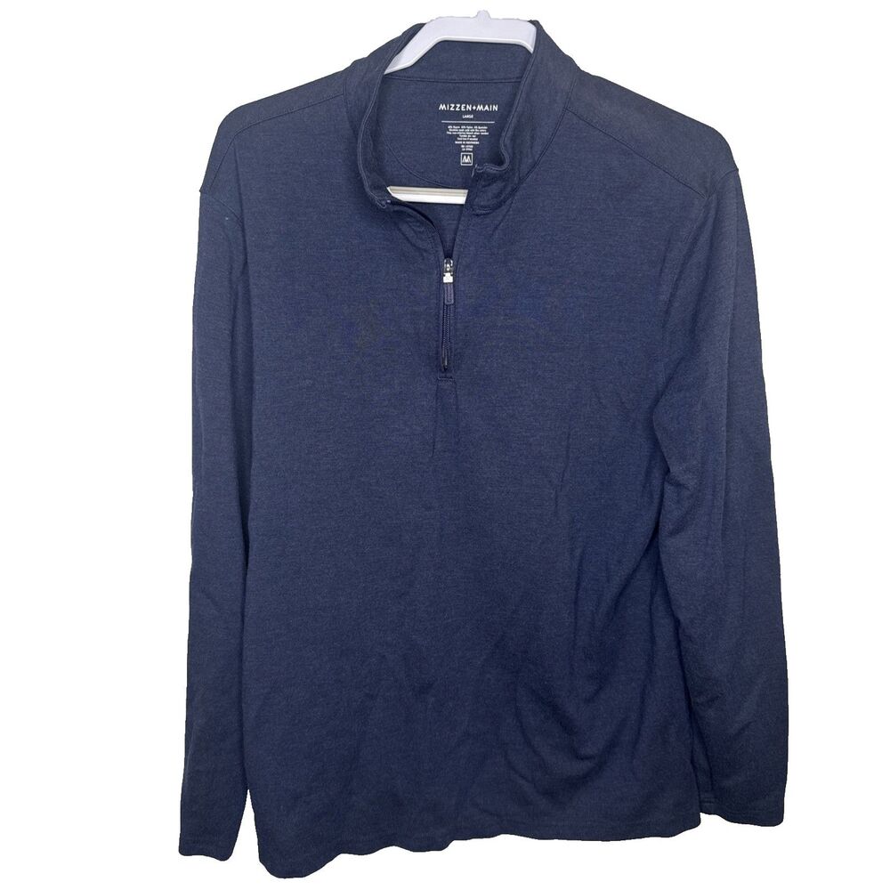 Mizzen + Main Proflex Mens Large 1/4 Zip Long Sleeve Golf Pullover Navy Blue